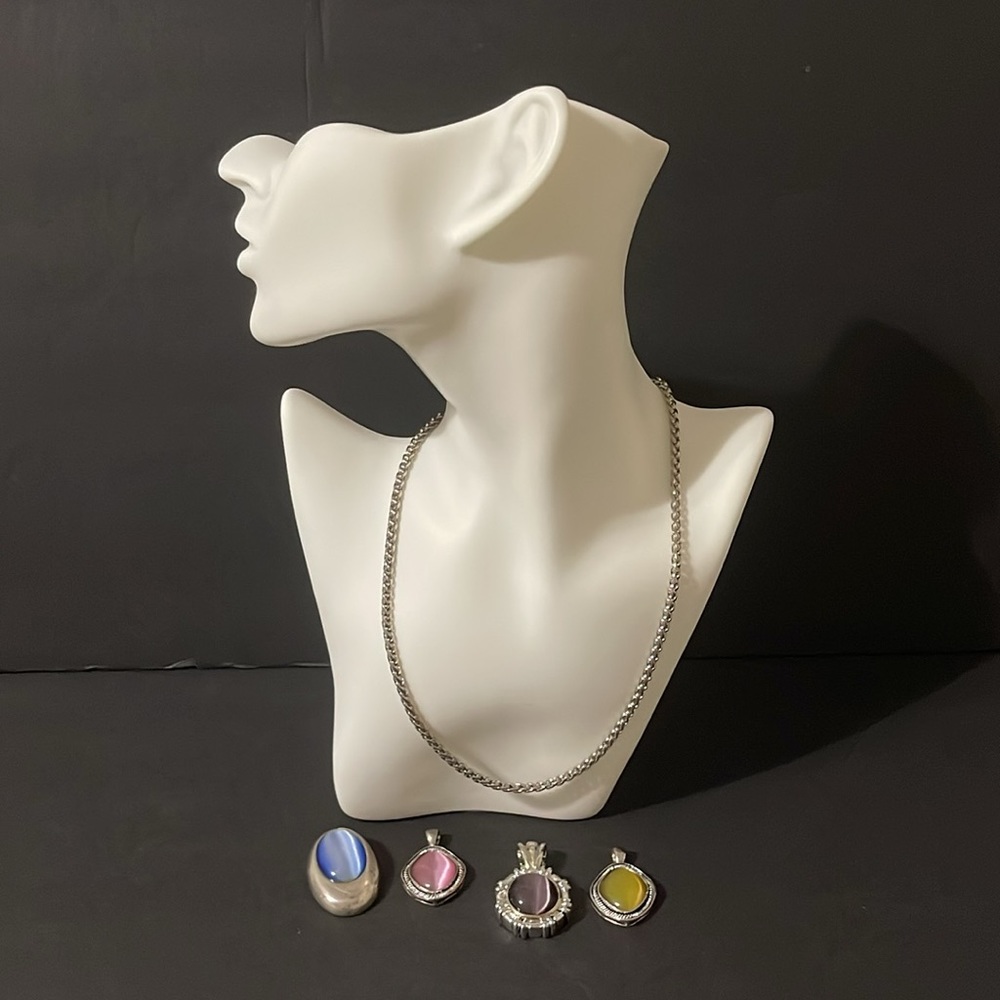SILVER FOXTAIL CHAIN WITH 4 PENDANTS BUNDLE